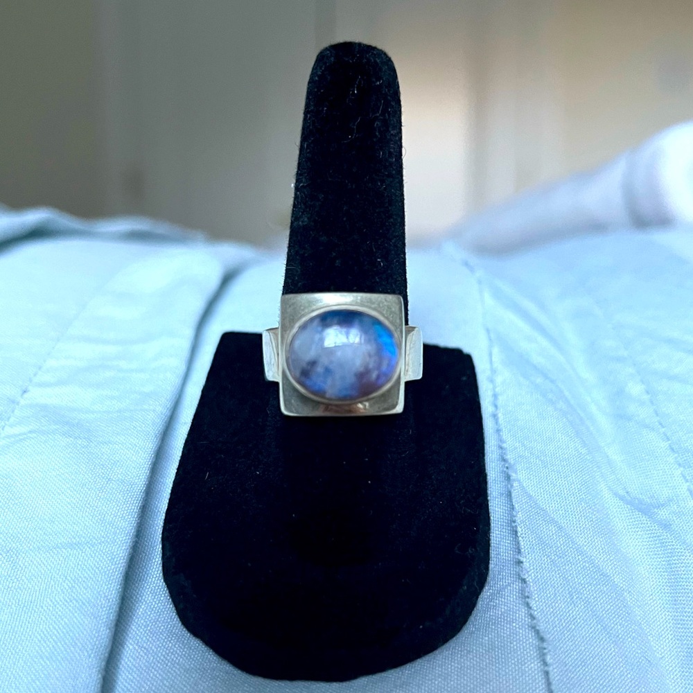Sterling Silver Natural Rainbow Moonstone Ring